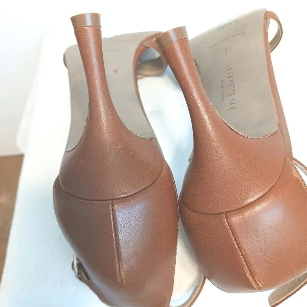 LAFAYETTE 148 Lula Ankle Strap Sandal Heels Brown‎ Sz 41 Luxury Glam retail $450